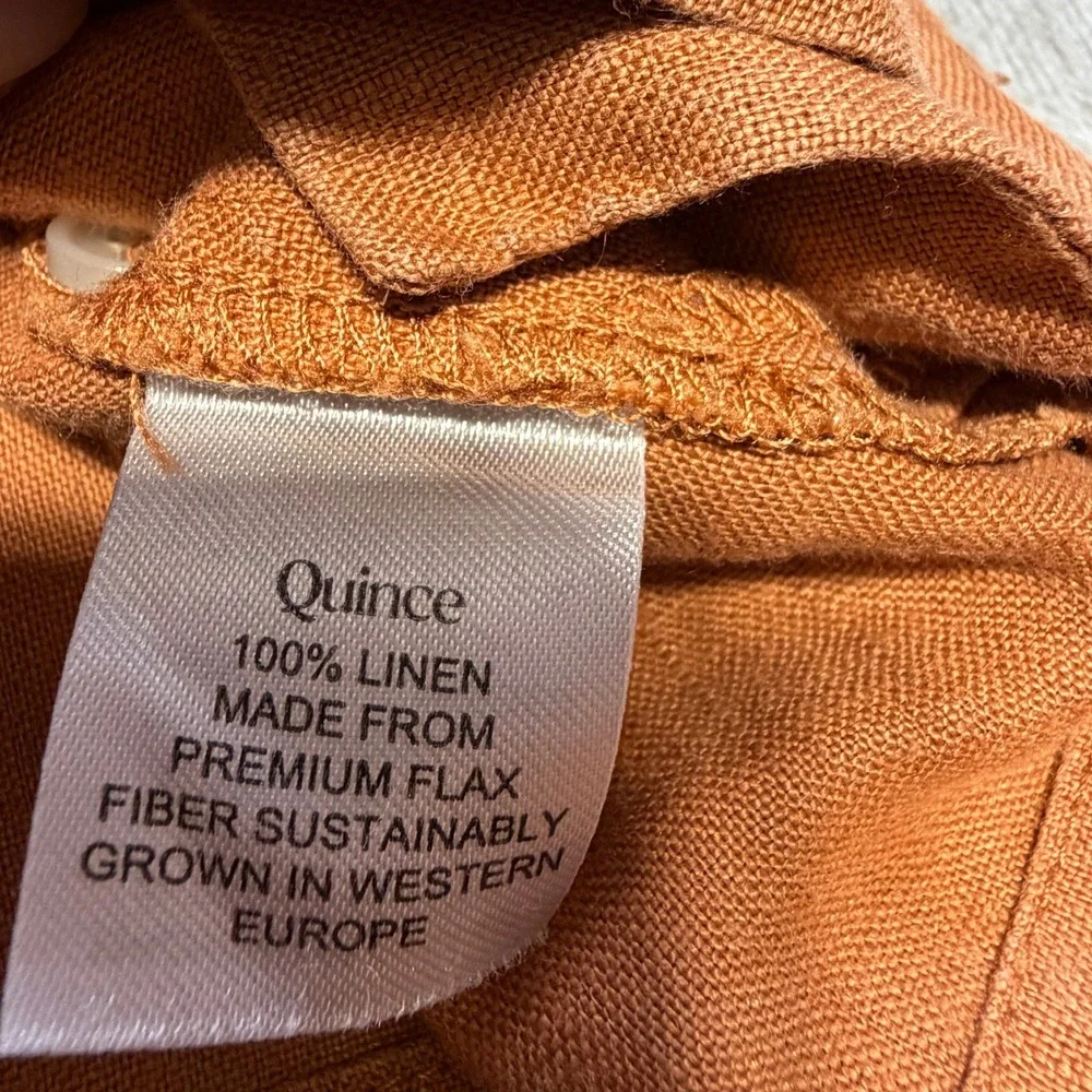 Quince 100% European Linen Short Sleeve Button Front Shirt Terracotta Orange XS - Picture 7 of 8